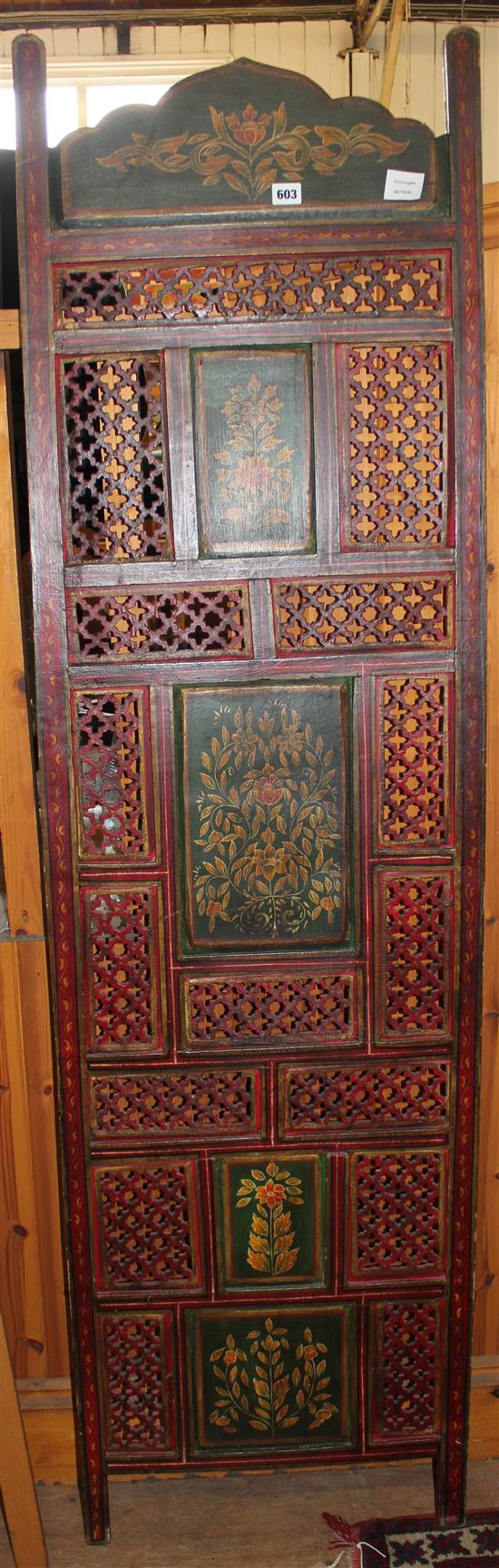 Indian carved, pierced and painted Hareem panel